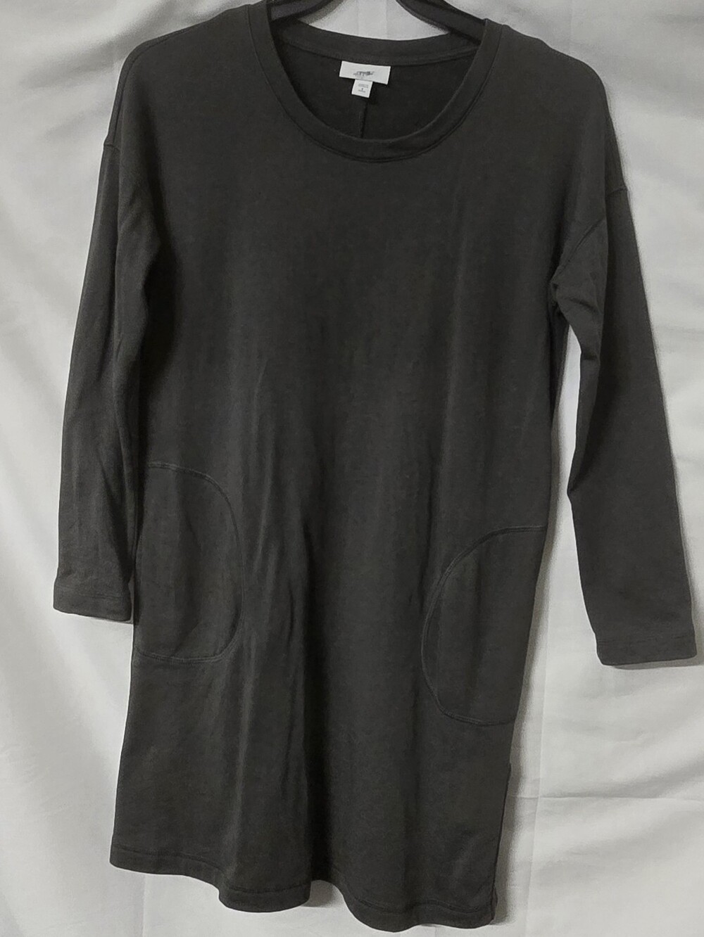 J. Jill Gray Knit Tunic Dress Long Sleeve Crescent Pocket Women's Petite Small